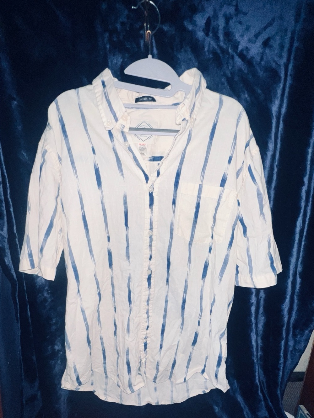 St. John's Bay White Shirt with Blue Vertical Stripes - Casual Button-Down
